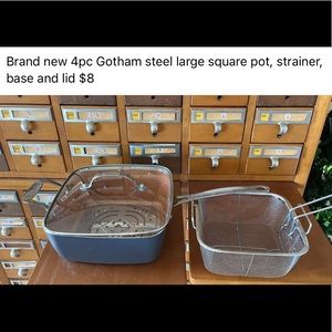 4pc Gotham steel deep fry pot with lid strainer and base